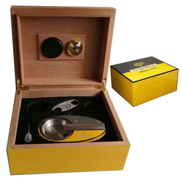 COHIBA Cedarwood Lined Cigar Humidor Case, Ashtray, Cutter Gift Box Set