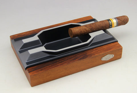 JiFENG Cigarette Ashtray Cigar Ashtray Brown Wood Body Metal Cigar Holers 2 Slot Cigars