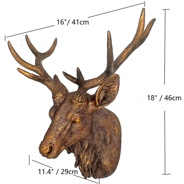 46cm Resin Deer Head Mount Wall Art Sculpture Animal Statue Faux Taxidermy Ornaments - TENOFO