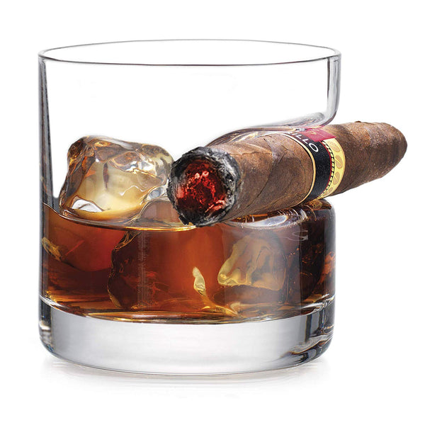 Crystal Whiskey Glass Tumbler with Cigar Holder 320ml Cool Fancy Unique Gift