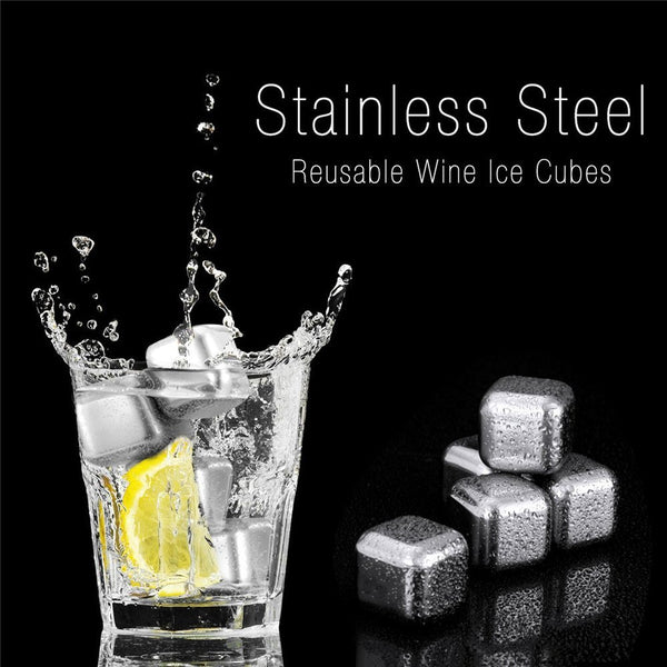 Reusable Stainless Steel Ice Cubes with Tong and Box Set of 10, for Whiskey Wine - TENOFO