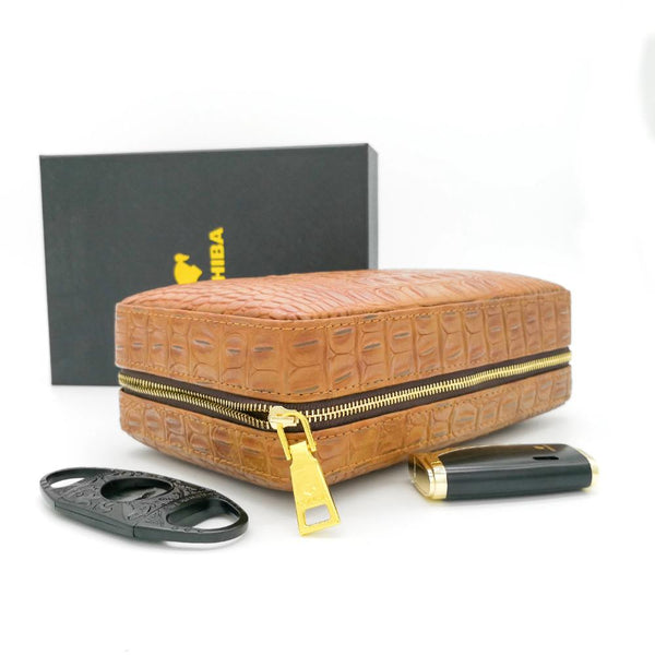 Cohiba Leather Cedar Cigar Travel Case Humidor with Cigarette Cutter and Lighter Brown tenofo.com
