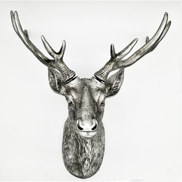 Resin silver Deer Head Mount Wall Art Decor Sculpture Animal Statue Faux Taxidermy Ornaments tenofo.com