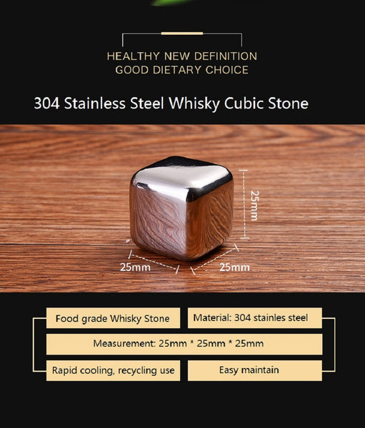 10pcs Stainless Steel Whisky Cube Stones Juice Ice Cubic Glacier Whiskey Rocks - TENOFO