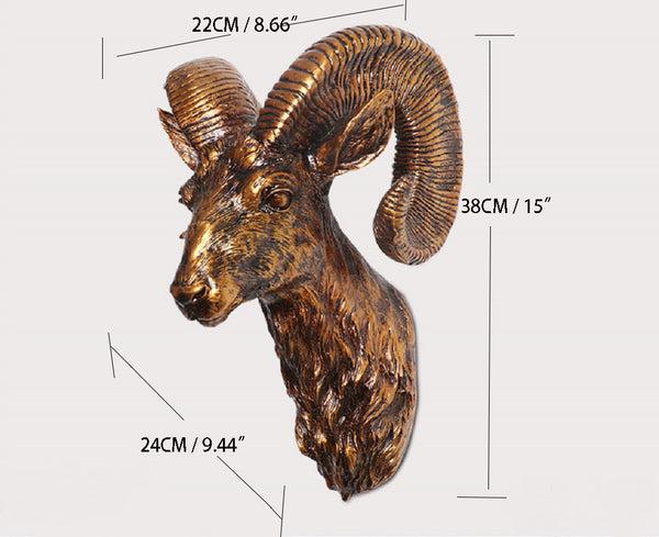 43cm Sheep Head Mount Wall Sculpture Decor Animal Goat Statue Faux Taxidermy Ornaments - TENOFO