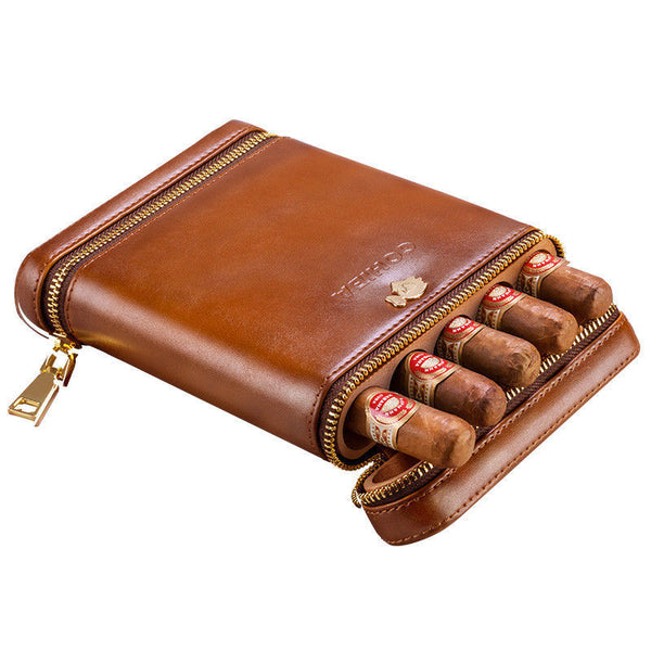 COHIBA Brown Leather Spanish Cedar Lined 5 Tube Cigar Travel Case Holder Humidor